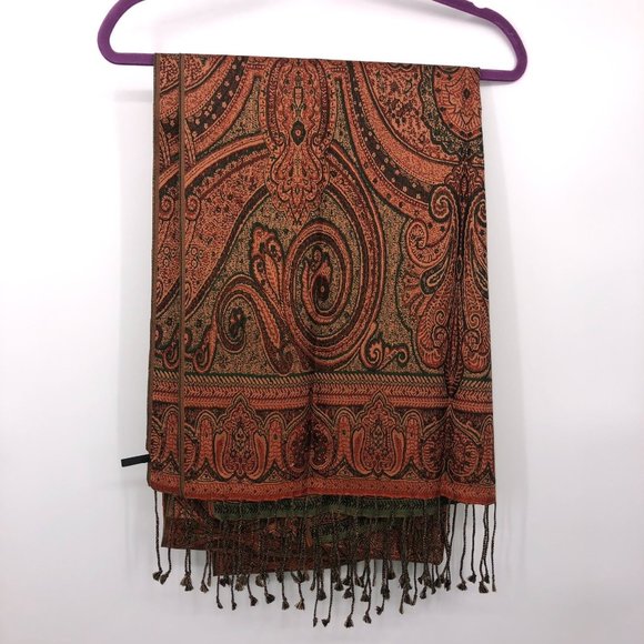 Talbots Scarf Used Large Oranges Greens *No Material Tag - Picture 4 of 16